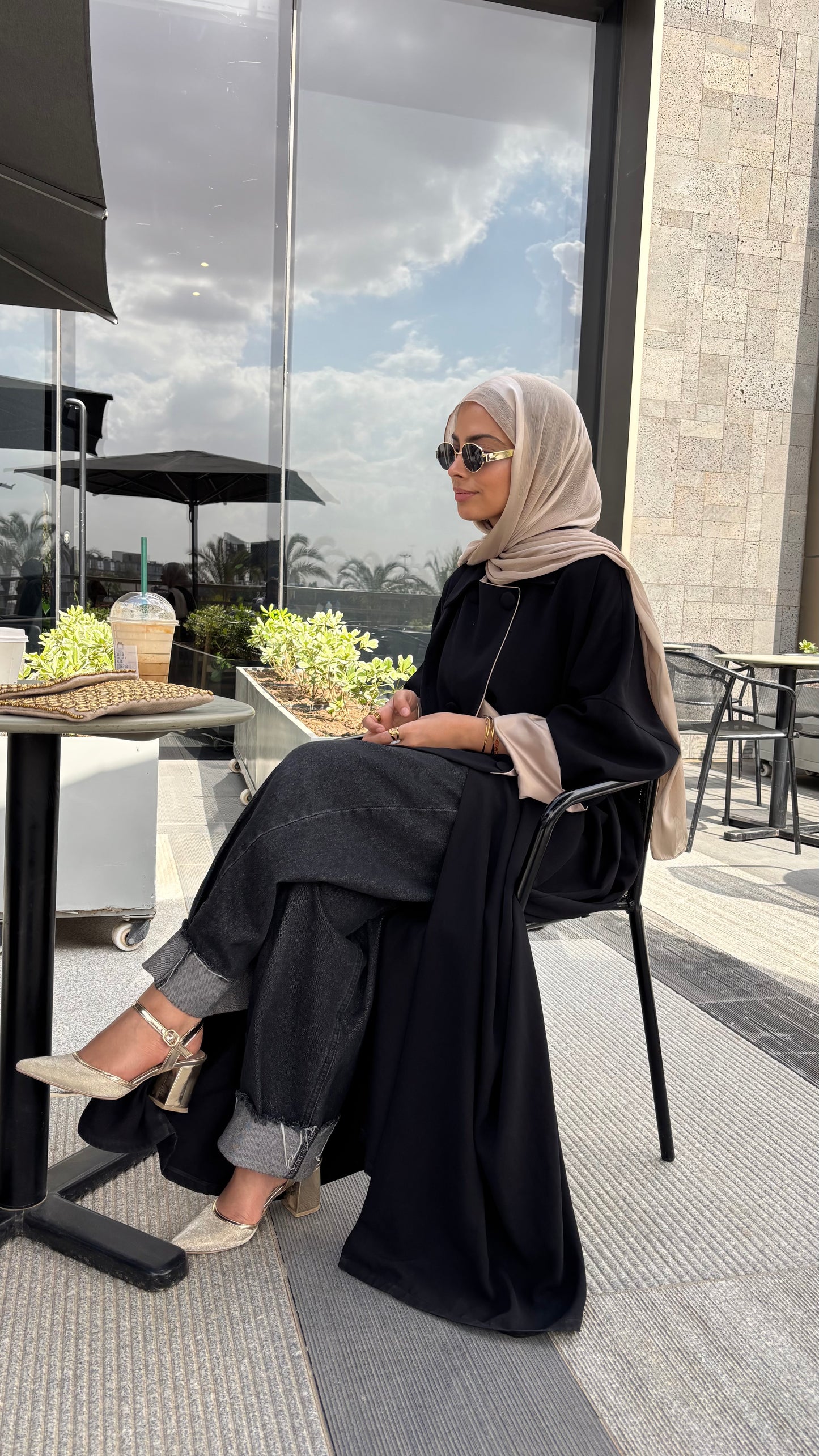 Satin-Trim Revere Abaya