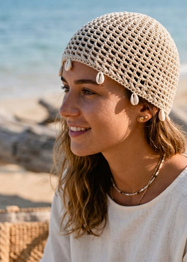 Boho Mesh Beanie with accessories