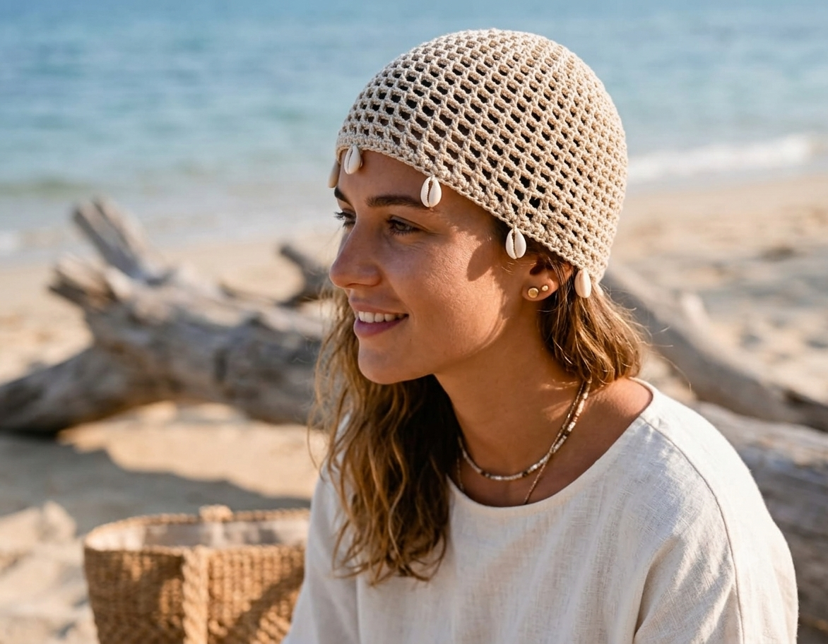 Boho Mesh Beanie with accessories